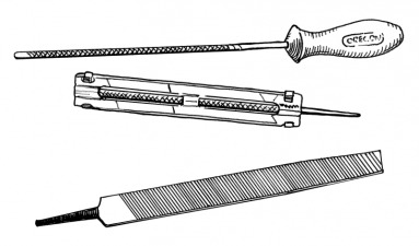 Illustration of files used to sharpen chain saws.